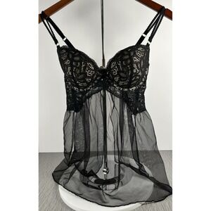 Victoria's Secret Very‎ Sexy Lace Mesh Baby Doll Size 34D Black sheer